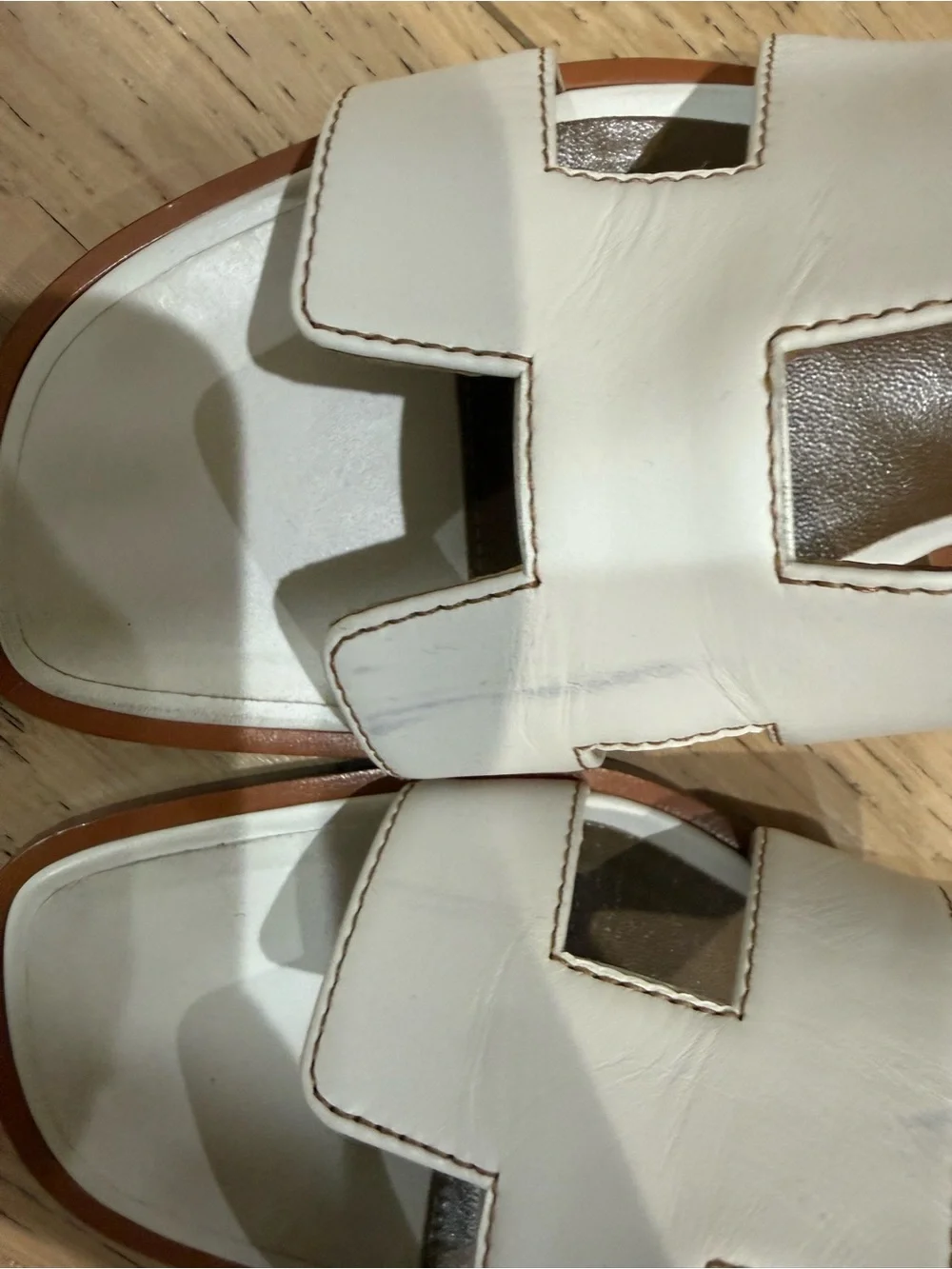 Hermes White Leather Oran Slide Sandals